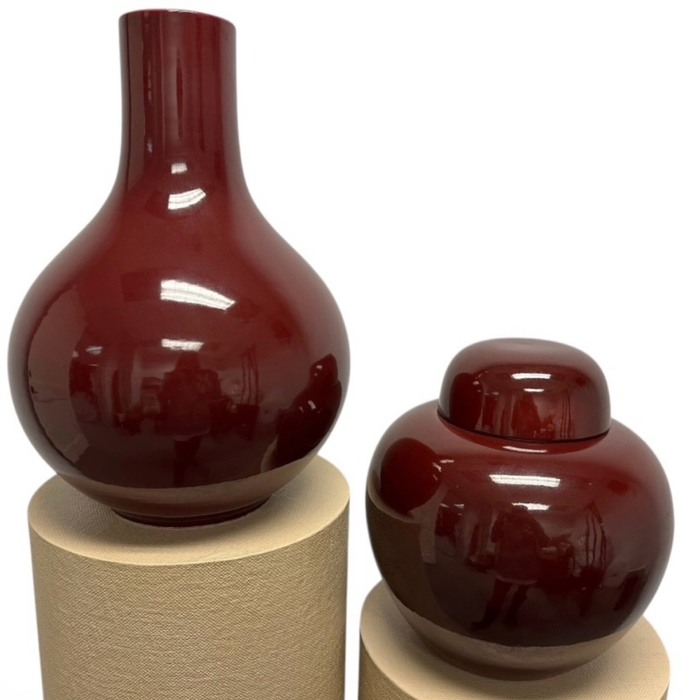 Elegant Nora Fenton Burgundy Vase and Jar Set
